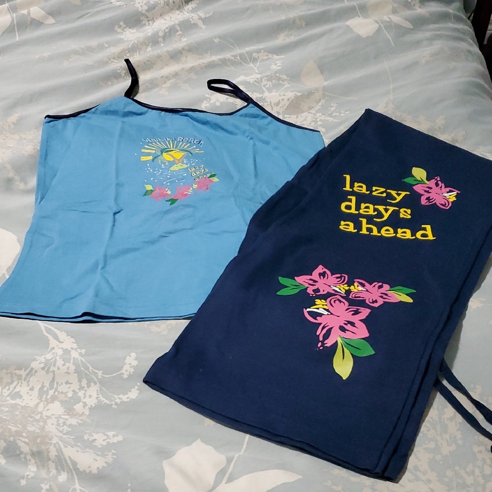 🌸 3 / $30 Blue and Navy Pajama Set with Floral Print